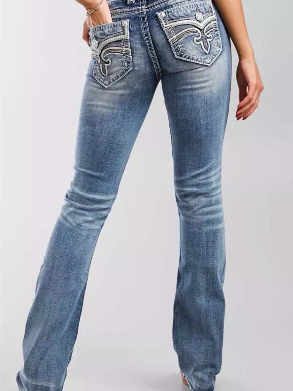 Rock Revival Leni Easy Boot Cut Jeans Denim Medium Wash Jewels Women’s 28